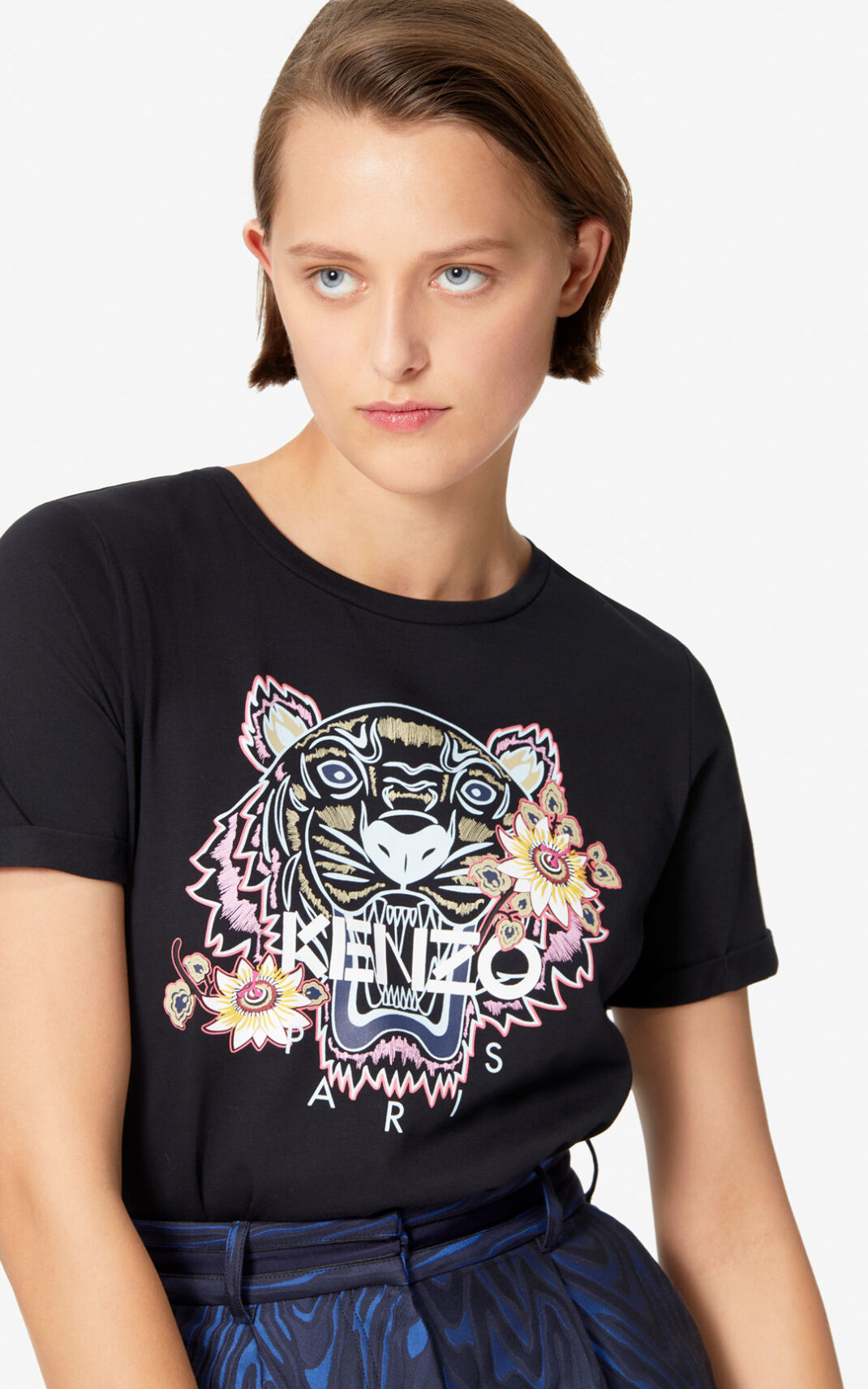 Kenzo Passion Flower Tiger Majice Ženske - Crne - Hrvatska KWSYDG905